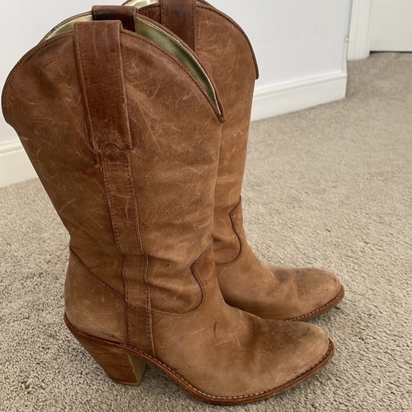Jessica Simpson Shoes - Jessica Simpson Genuine Leather 2”-Heeled Cowboy Boots, Cognac, Size 7.5